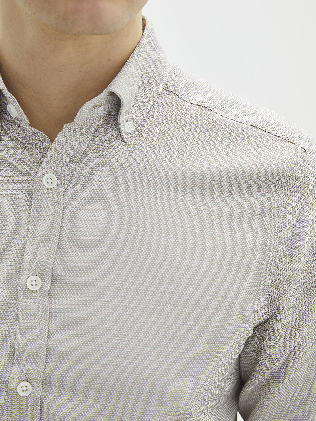 Bej Slim Fit Uzun Kollu Erkek Gömlek-3