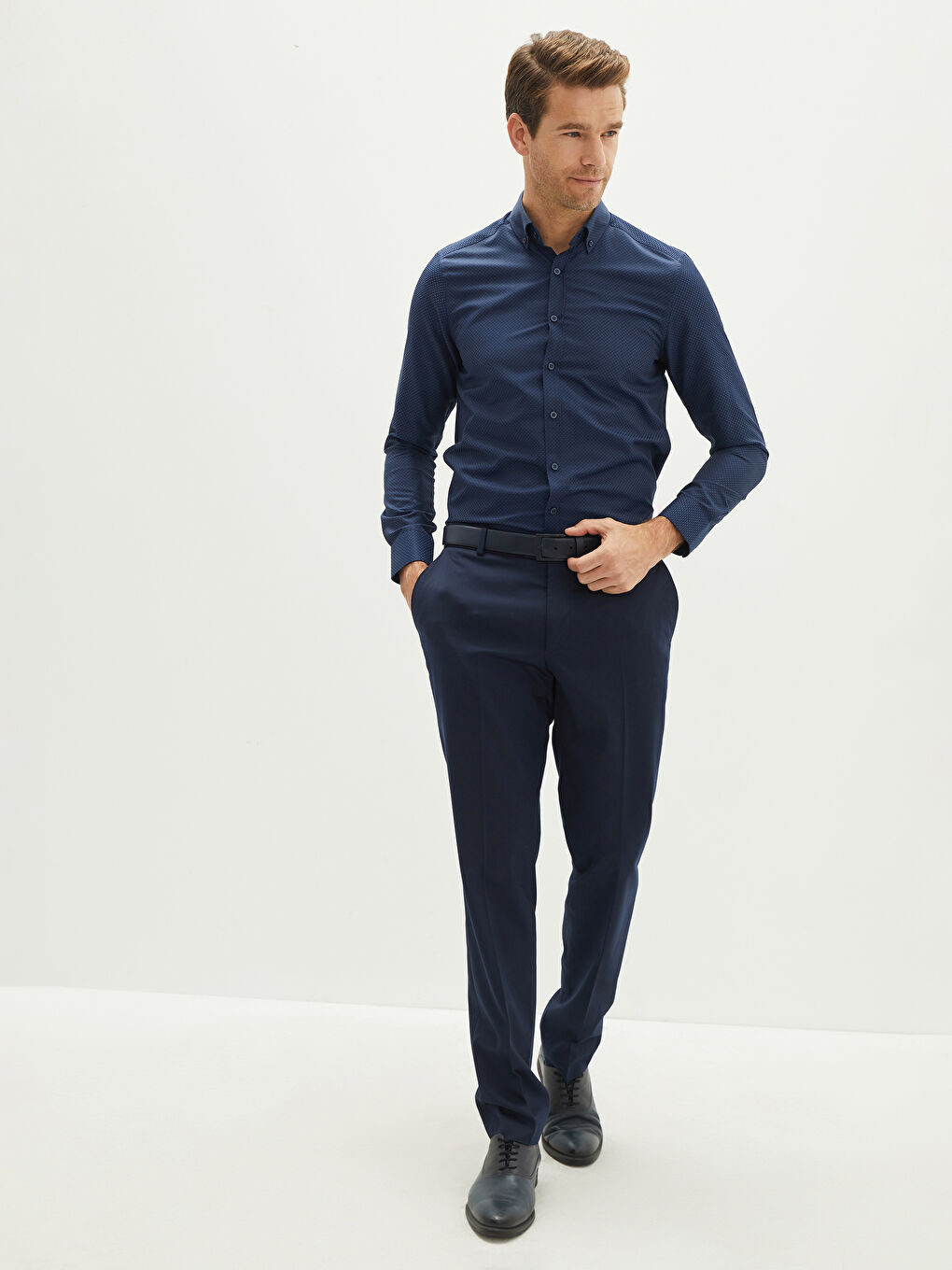 Lacivert Slim Fit Uzun Kollu Erkek Gömlek-2