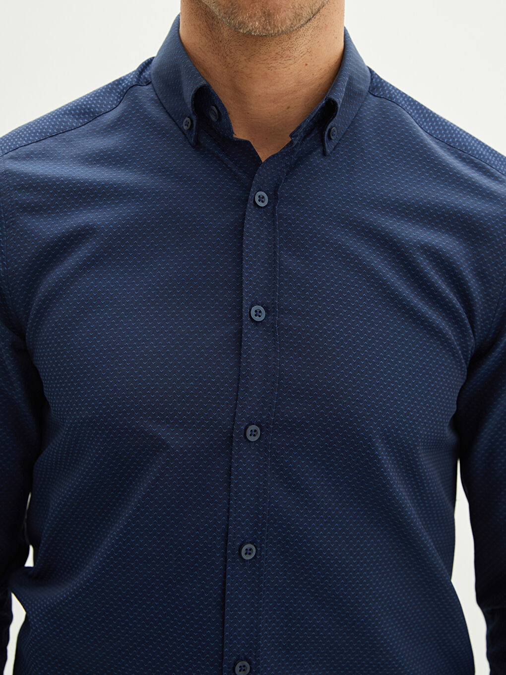 Lacivert Slim Fit Uzun Kollu Erkek Gömlek-3