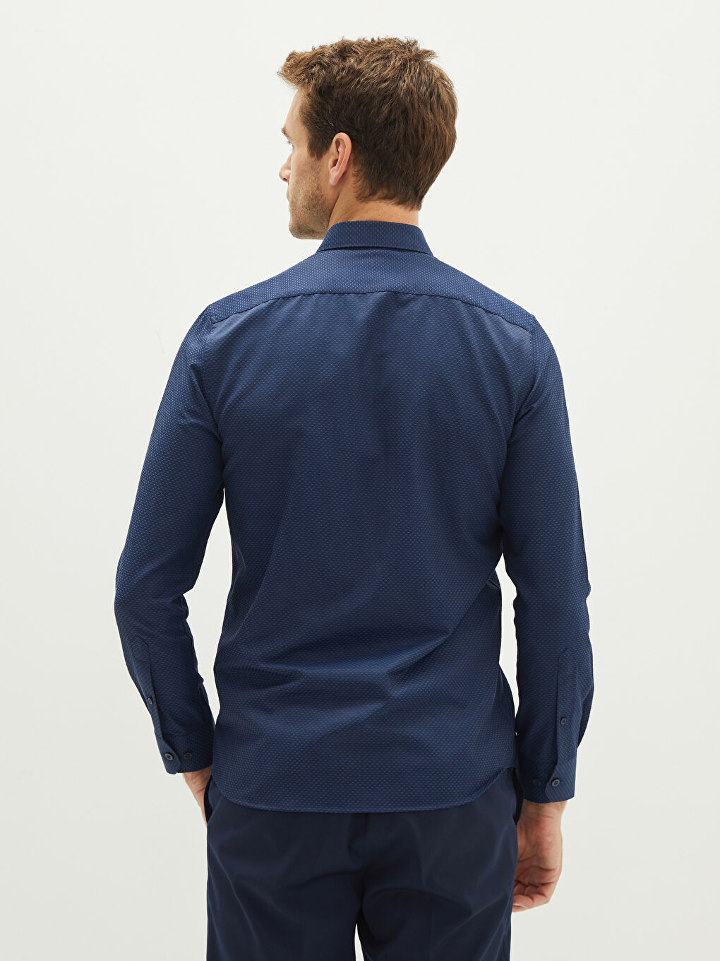 Lacivert Slim Fit Uzun Kollu Erkek Gömlek-4