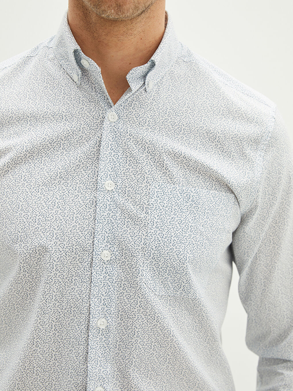 Regular Fit Long Sleeve Patterned Poplin Men's Shirt-3