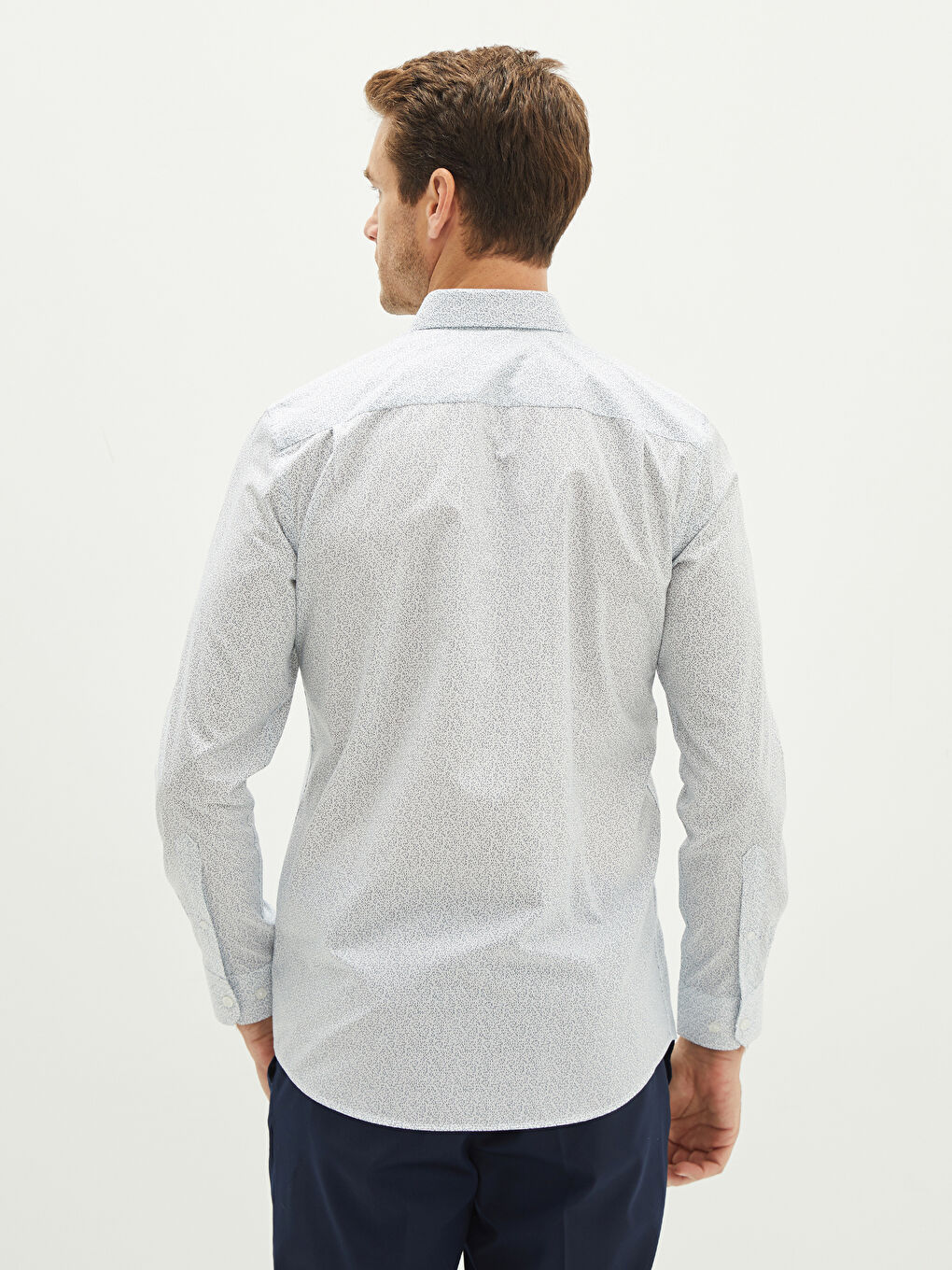 Regular Fit Long Sleeve Patterned Poplin Men's Shirt-4