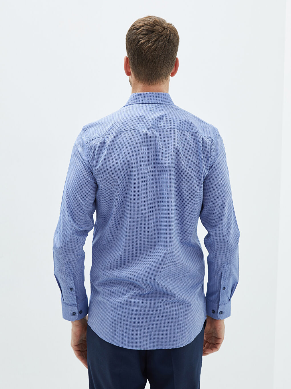 Lacivert Regular Fit Uzun Kollu Poplin Erkek Gömlek-4