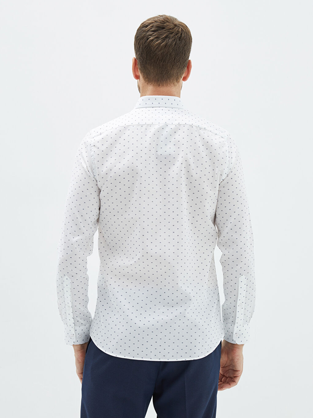 Beyaz Slim Fit Uzun Kollu Desenli Armürlü Erkek Gömlek-4