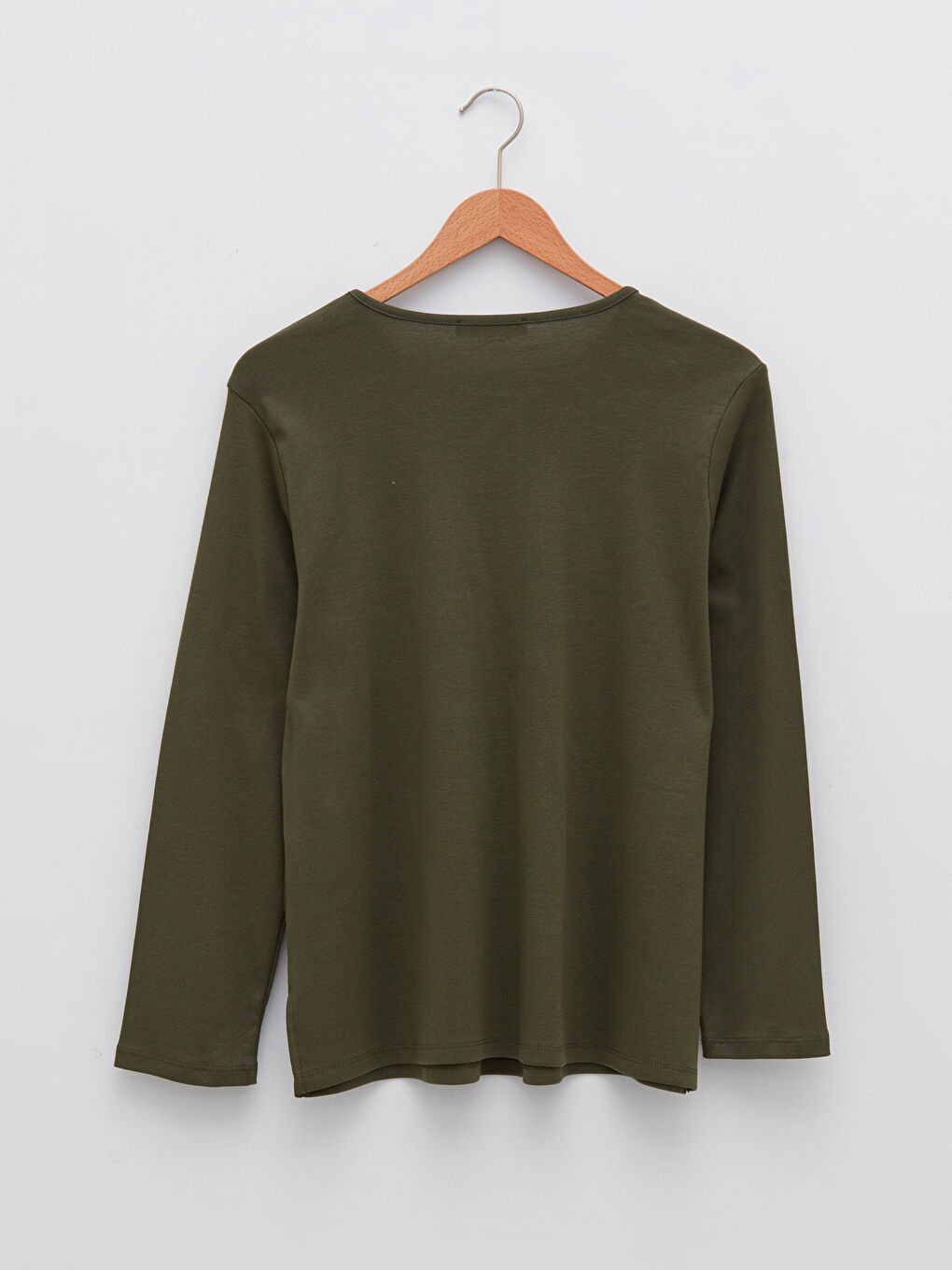 Haki Bisiklet Yaka Desenli Uzun Kollu Kadın Tişört-5