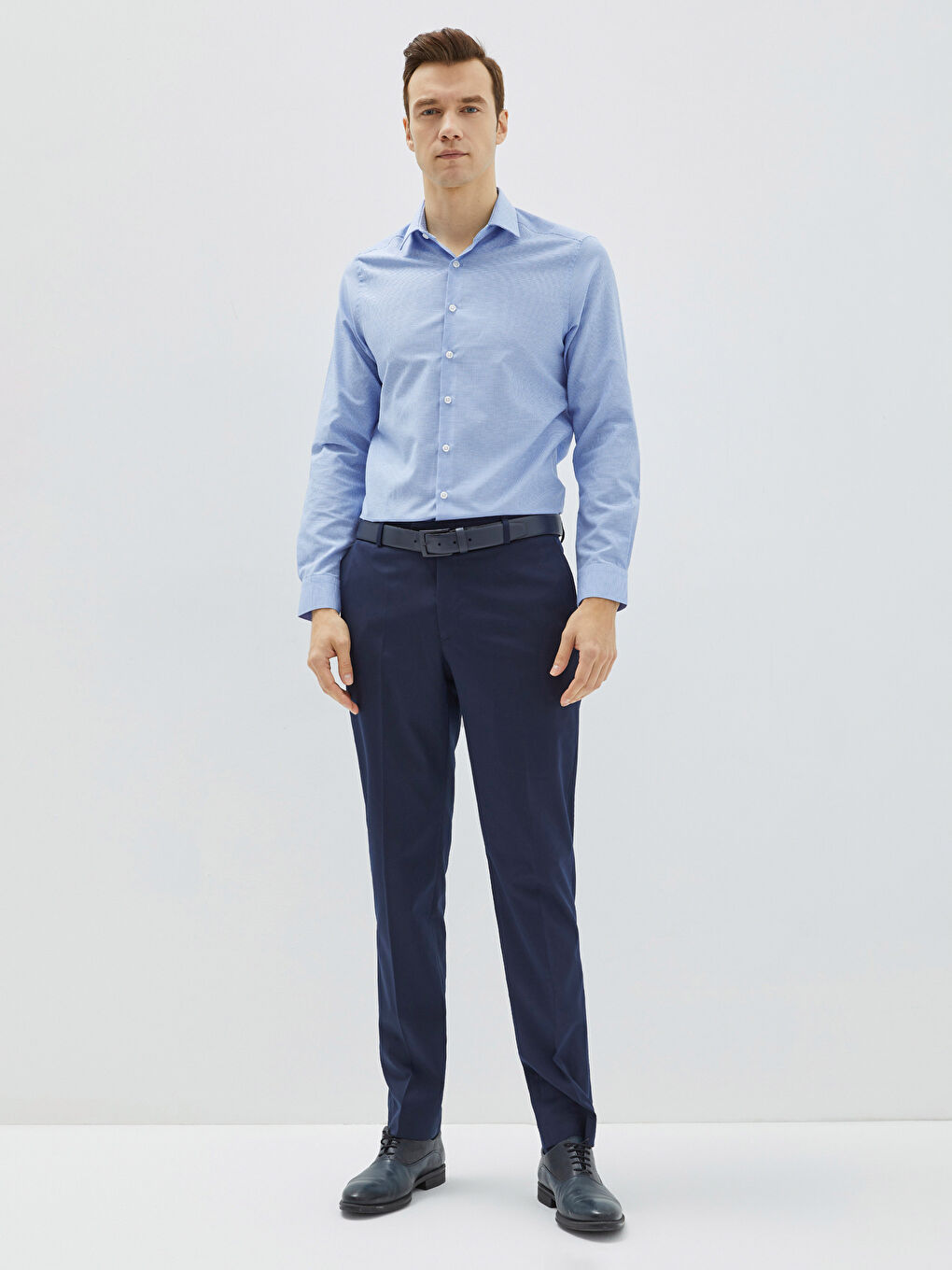 Mavi Slim Fit Uzun Kollu Gabardin Erkek Gömlek-1