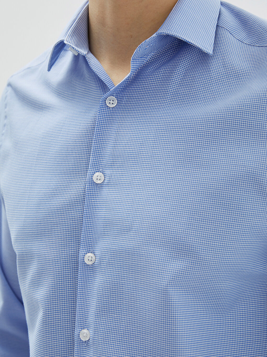 Mavi Slim Fit Uzun Kollu Gabardin Erkek Gömlek-3