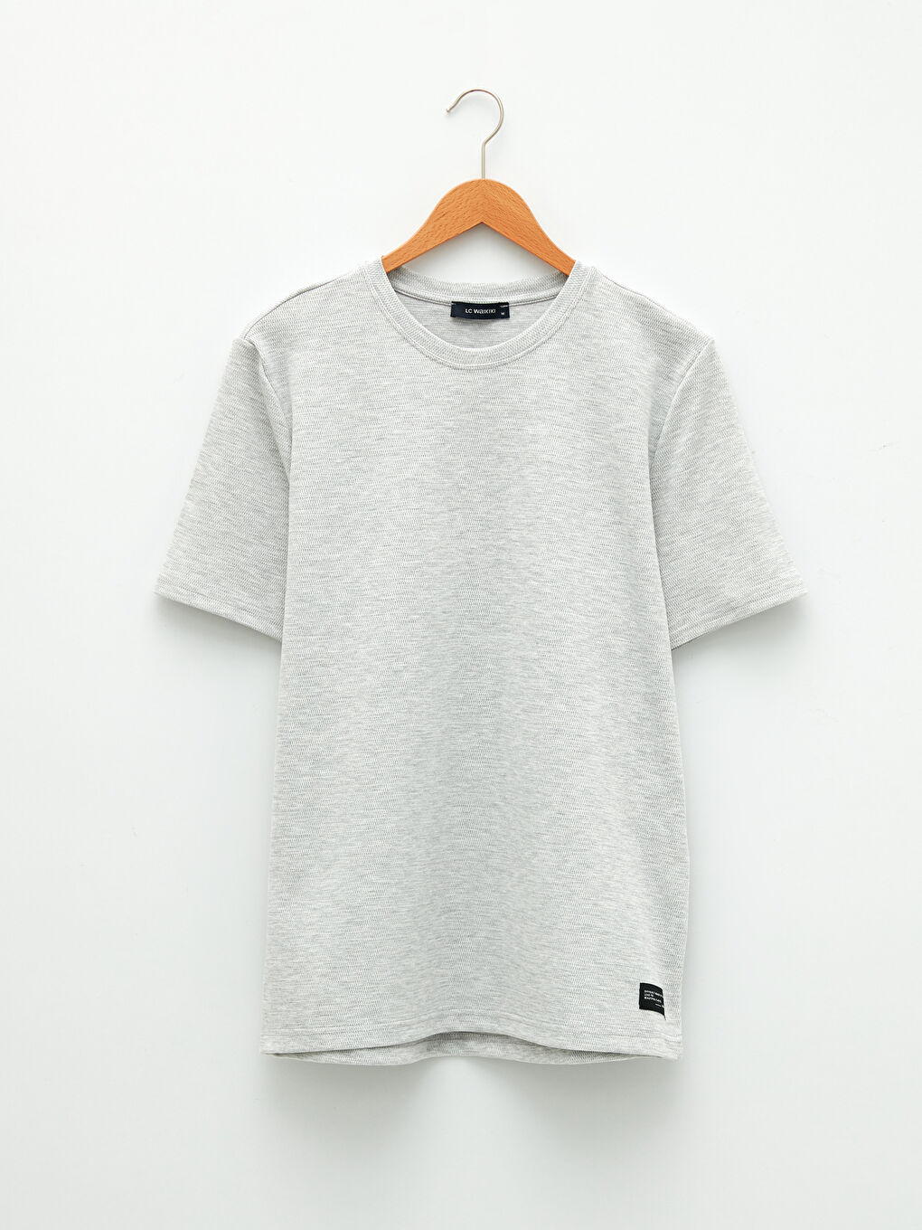 Gri Bisiklet Yaka Kısa Kollu Basic Erkek Tişört-5