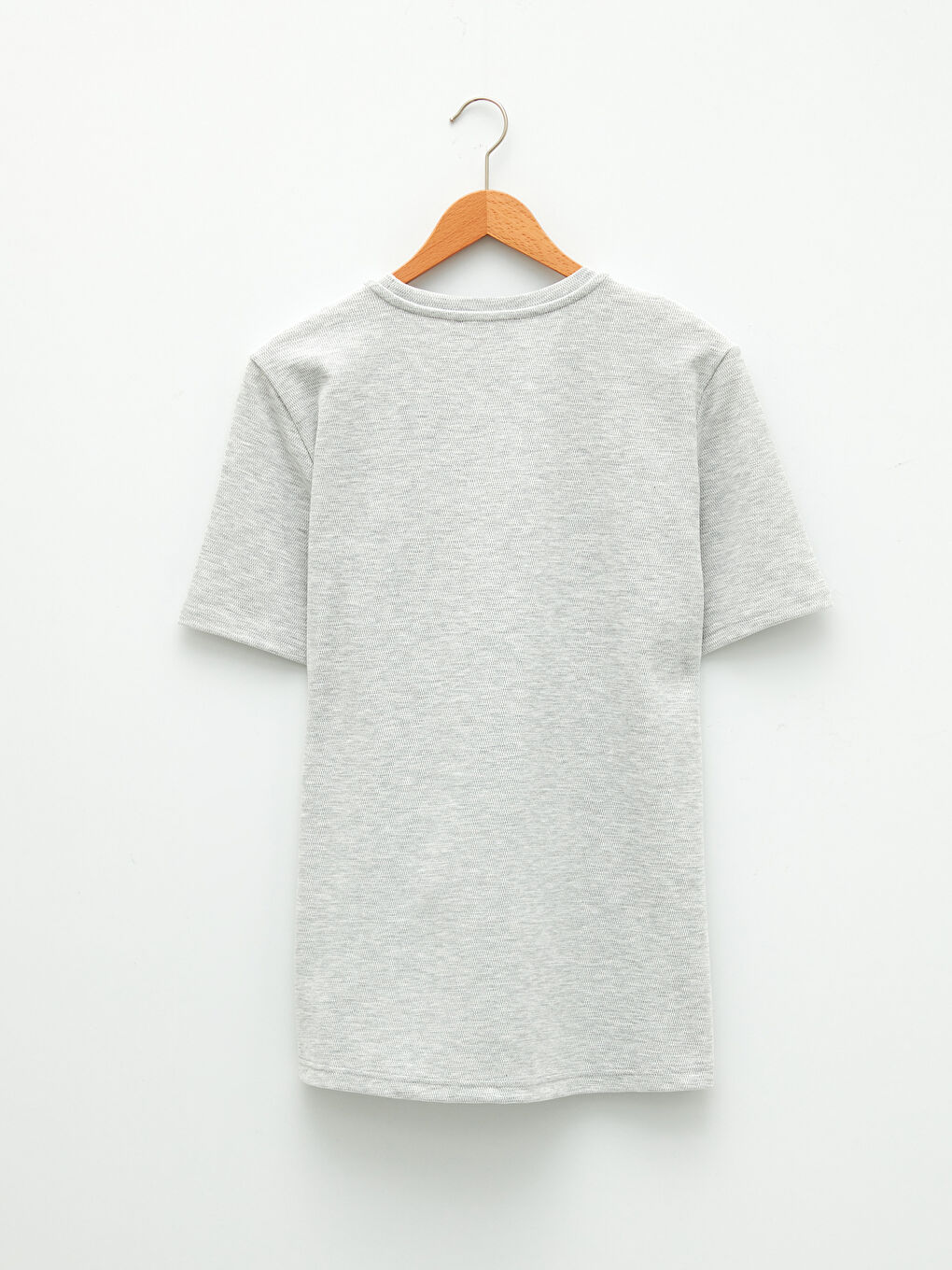Gri Bisiklet Yaka Kısa Kollu Basic Erkek Tişört-6
