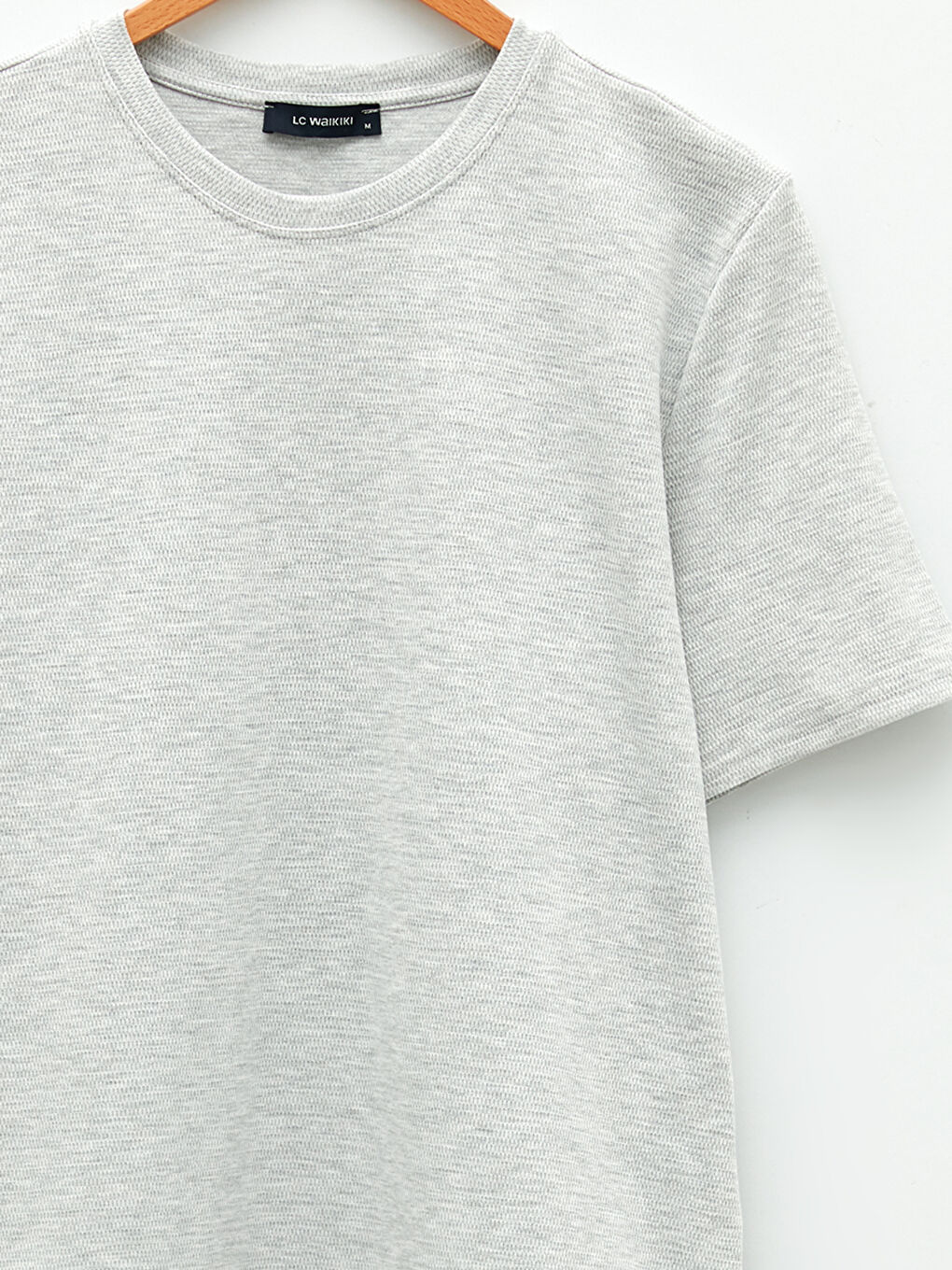 Gri Bisiklet Yaka Kısa Kollu Basic Erkek Tişört-7