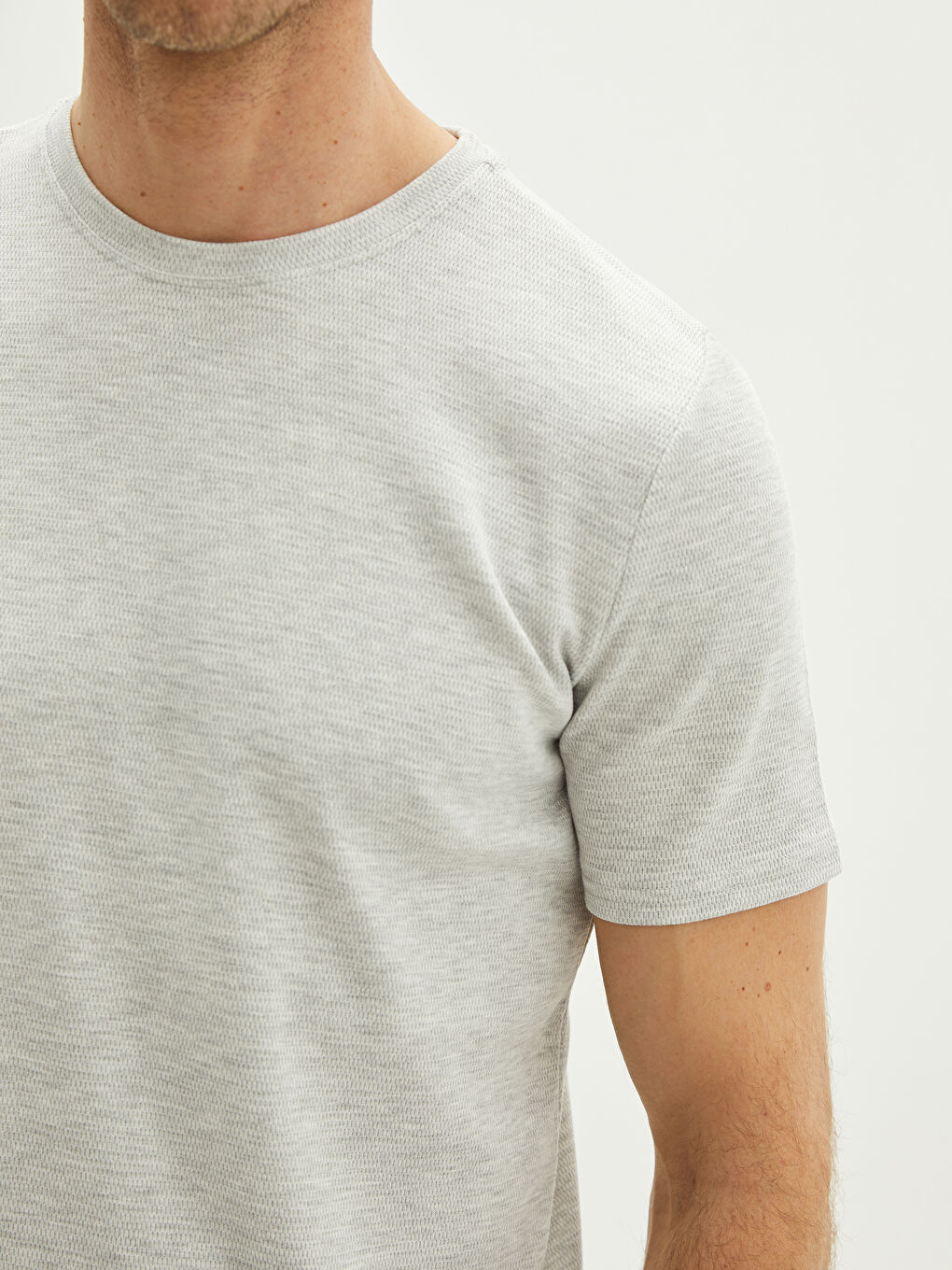 Gri Bisiklet Yaka Kısa Kollu Basic Erkek Tişört-3