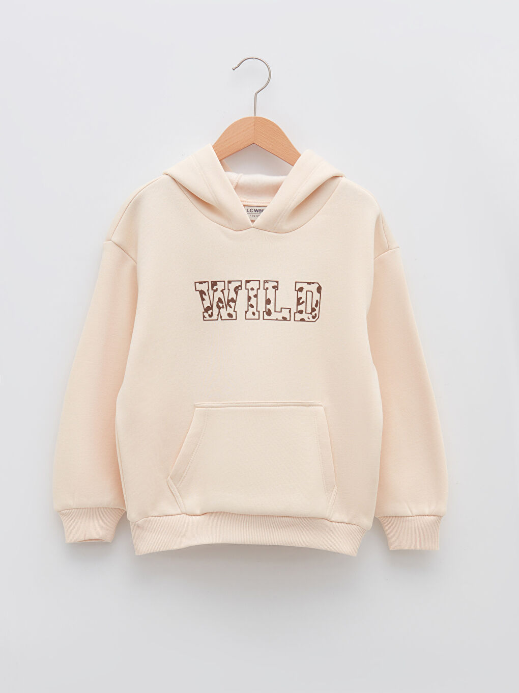 Bej Kapüşonlu Baskılı Uzun Kollu Kız Çocuk Sweatshirt
