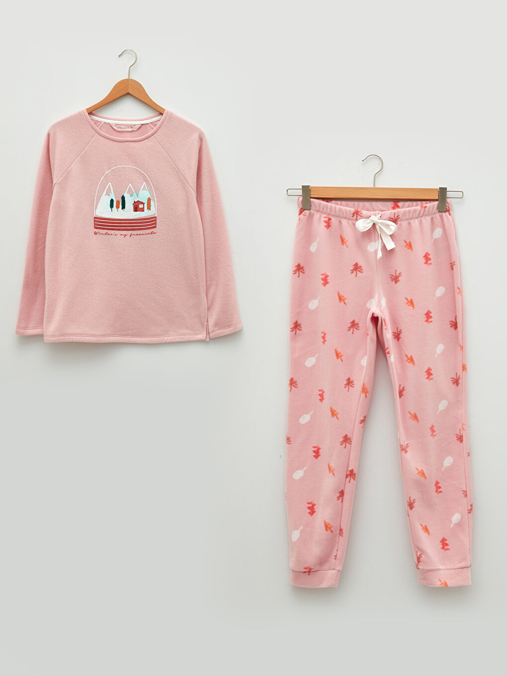 Crew Neck Printed Long Sleeve Fleece Women's Pajamas Set-5