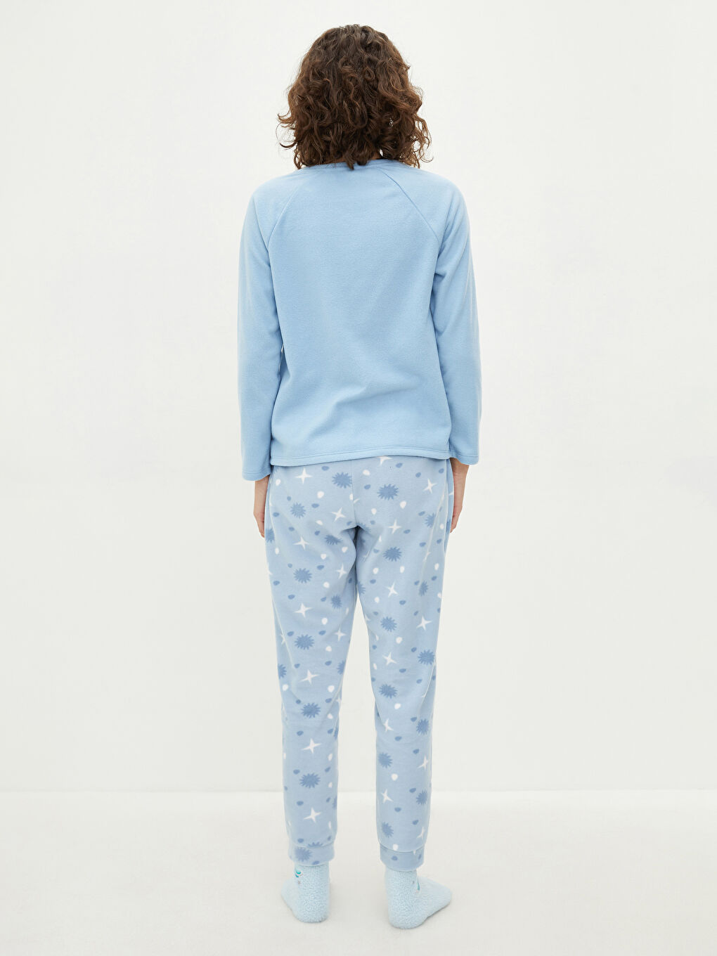 Crew Neck Printed Long Sleeve Fleece Women's Pajamas Set-3