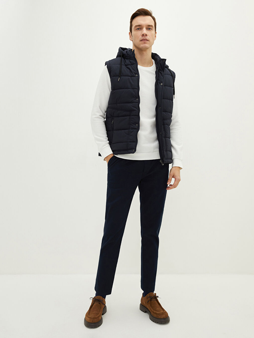 Lacivert Standart Kalıp Kapüşonlu Kalın Erkek Yelek-2