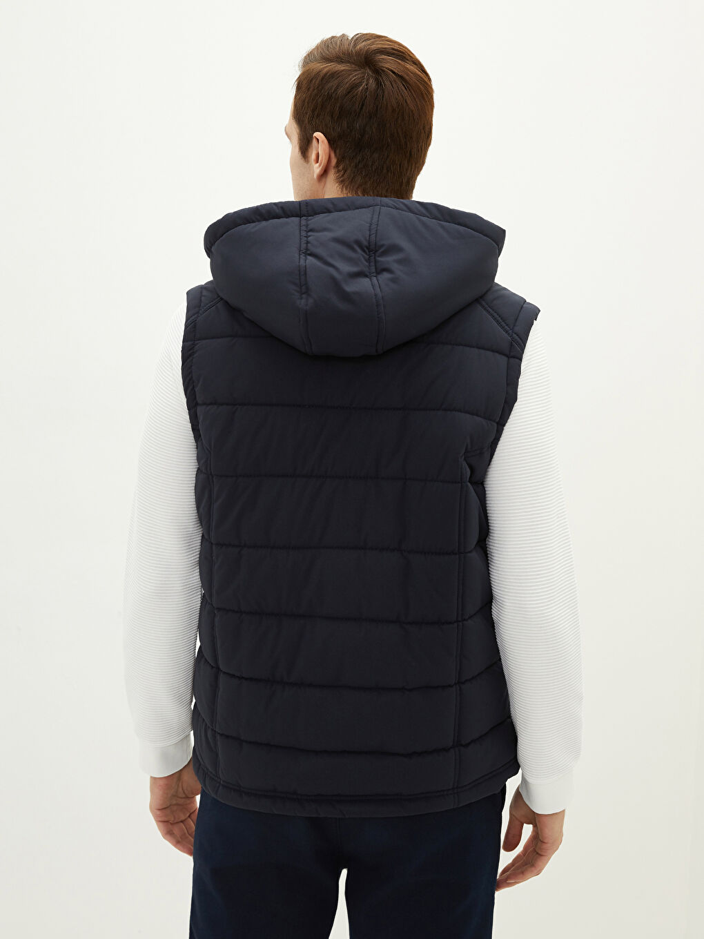 Lacivert Standart Kalıp Kapüşonlu Kalın Erkek Yelek-4