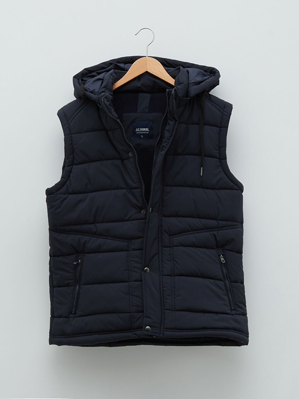 Lacivert Standart Kalıp Kapüşonlu Kalın Erkek Yelek-7