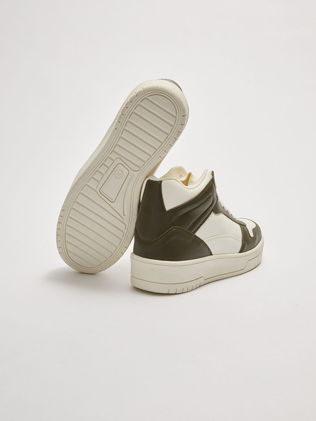 Haki Deri Görünümlü Bağcıklı Bilek Boy Kadın Spor Ayakkabı-2