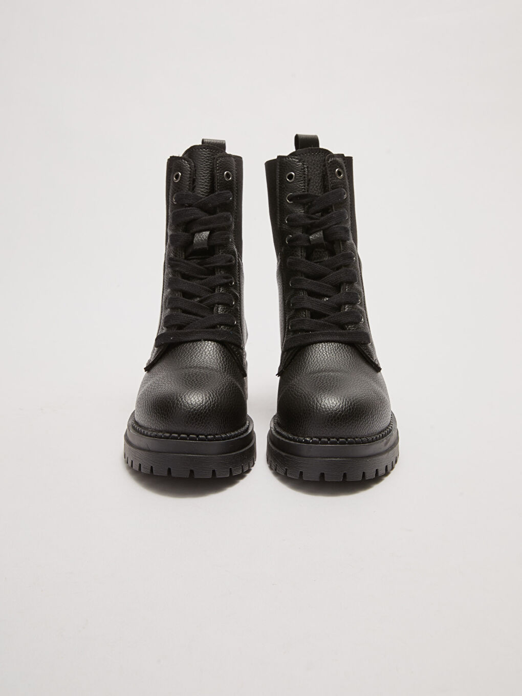 Bottes en Similicuir à Lacets à Semelle Épaisse pour Femmes-2