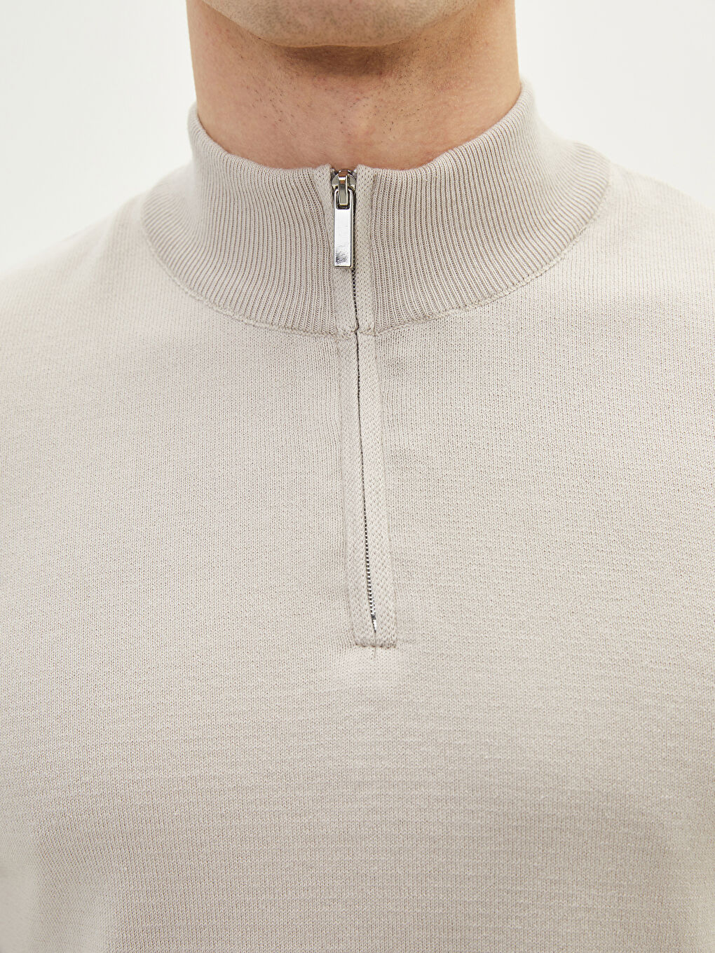 Bej Balıkçı Yaka Uzun Kollu İnce Erkek Triko Kazak-3