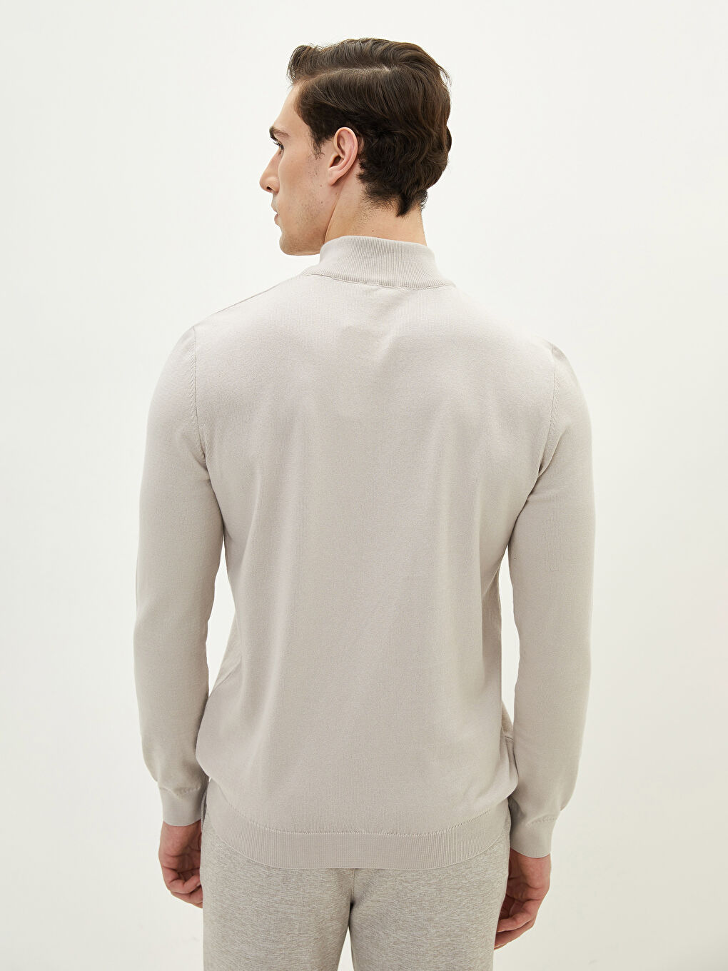 Bej Balıkçı Yaka Uzun Kollu İnce Erkek Triko Kazak-4