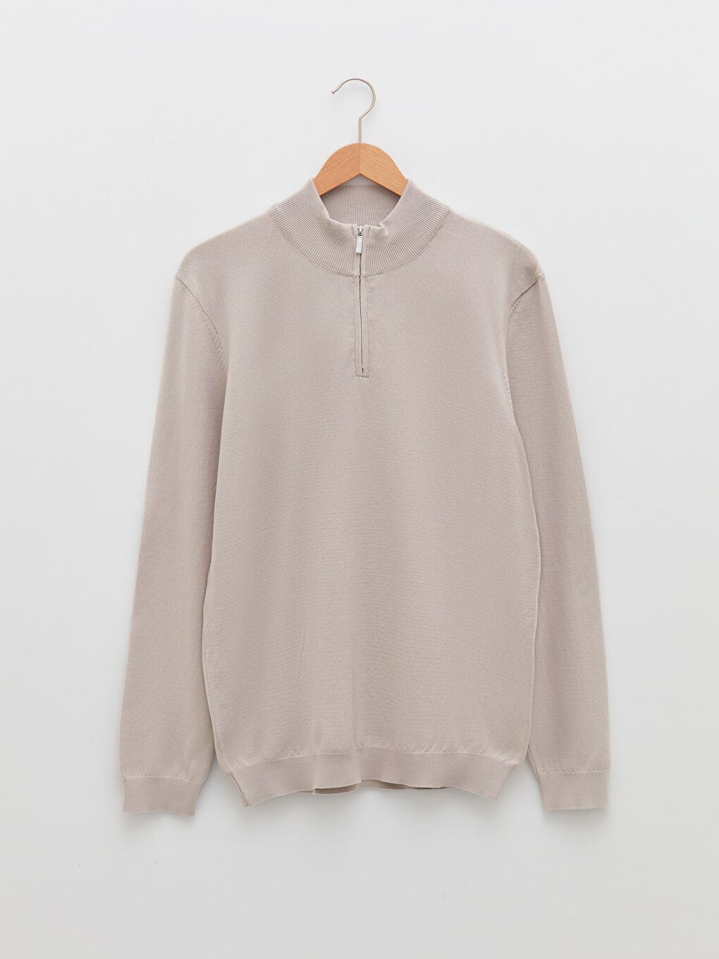 Bej Balıkçı Yaka Uzun Kollu İnce Erkek Triko Kazak-5