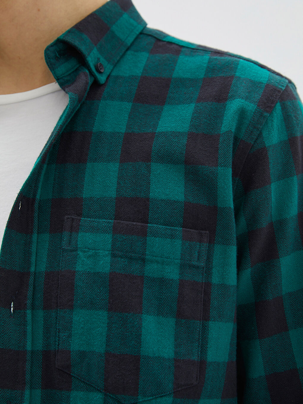 Yeşil Regular Fit Uzun Kollu Ekose Erkek Oduncu Gömlek Ceket-3