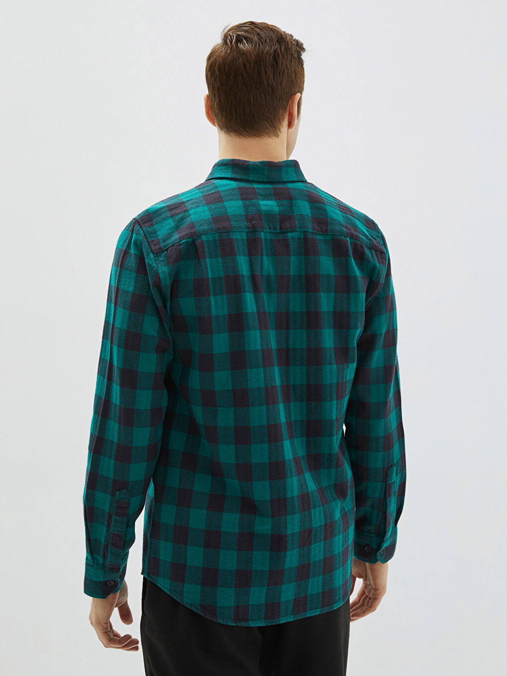 Yeşil Regular Fit Uzun Kollu Ekose Erkek Oduncu Gömlek Ceket-4