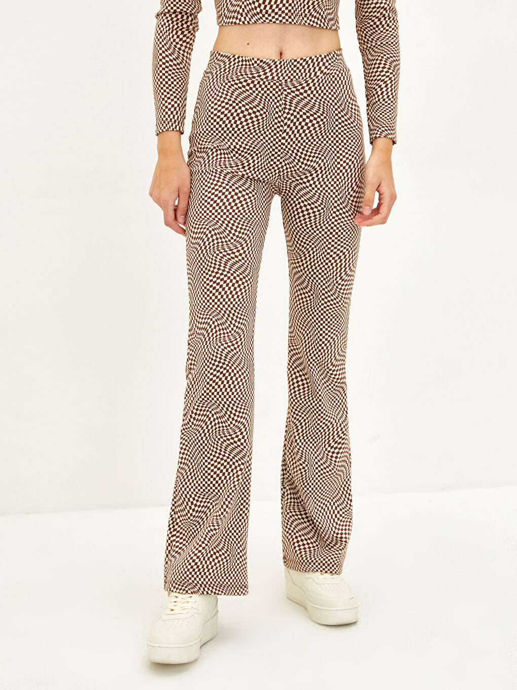 Slim Fit Patterned Wide Leg Women's Trousers-4