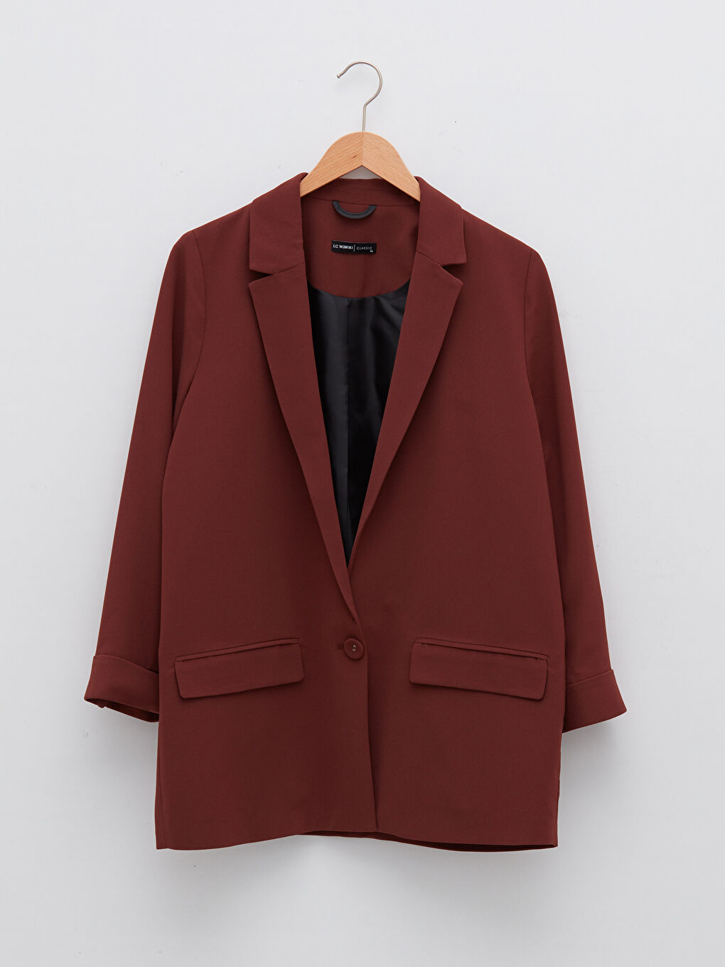LCWAIKIKI Classic Front Button Closure Plain Pocket Detailed Crepe Fabric Women's Jacket -W1KO77Z8-HPB