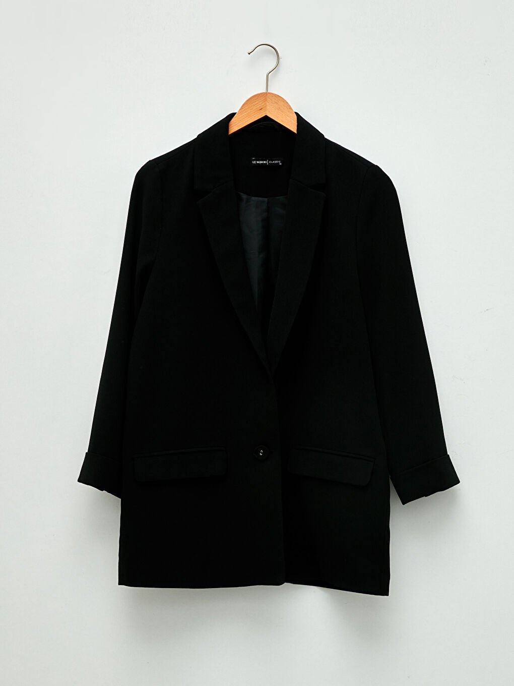 Front Button Closure Plain Pocket Detailed Crepe Fabric Women's Jacket-4
