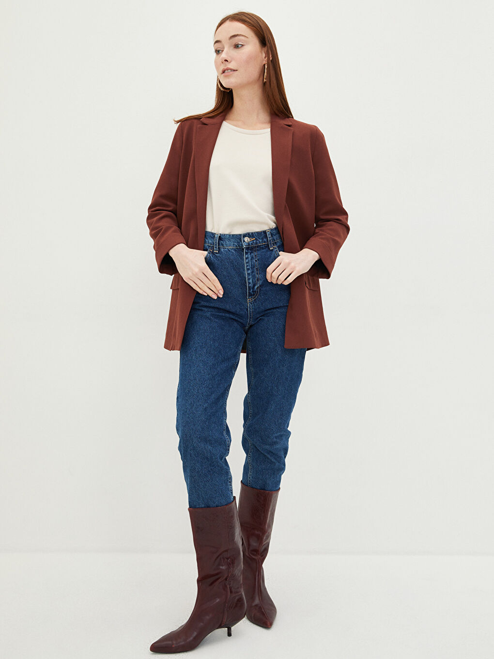 LCWAIKIKI Classic Front Button Closure Plain Pocket Detailed Crepe Fabric Women's Jacket -W1KO77Z8-HPB