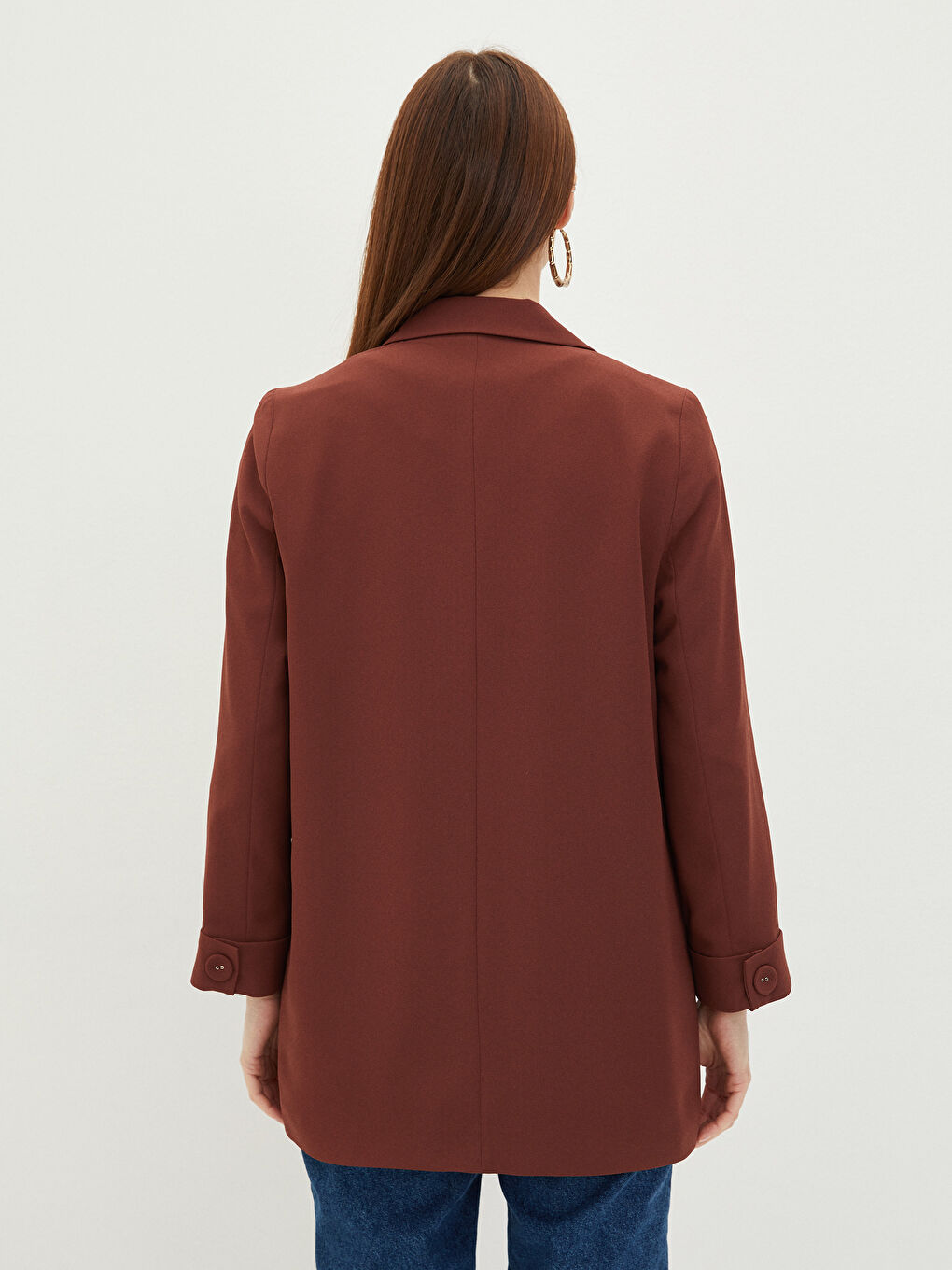 LCWAIKIKI Classic Front Button Closure Plain Pocket Detailed Crepe Fabric Women's Jacket -W1KO77Z8-HPB