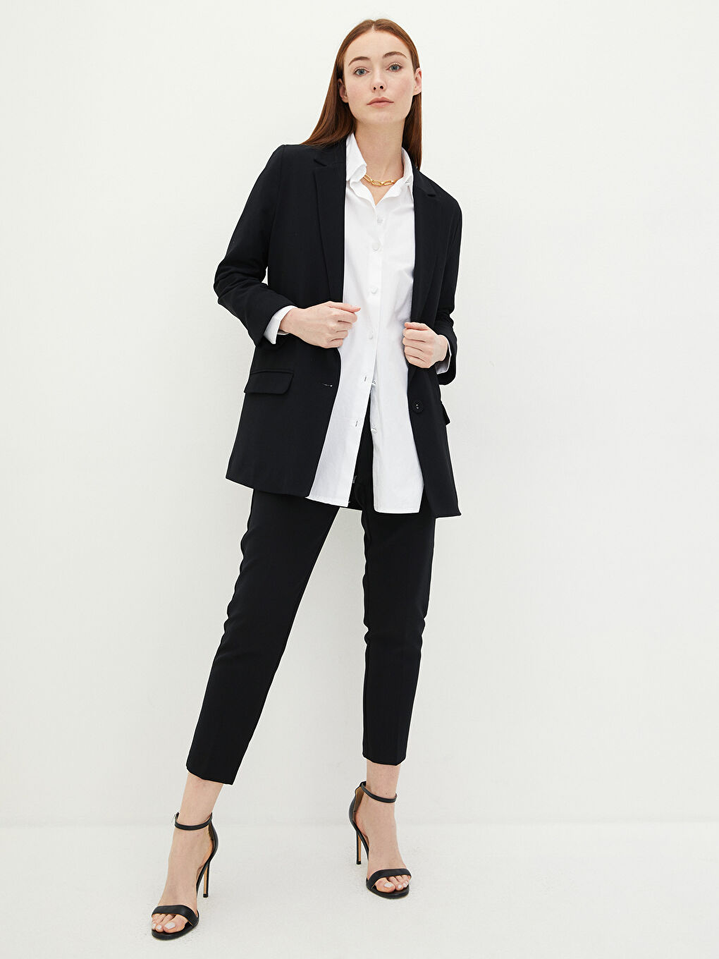 Front Button Closure Plain Pocket Detailed Crepe Fabric Women's Jacket-1