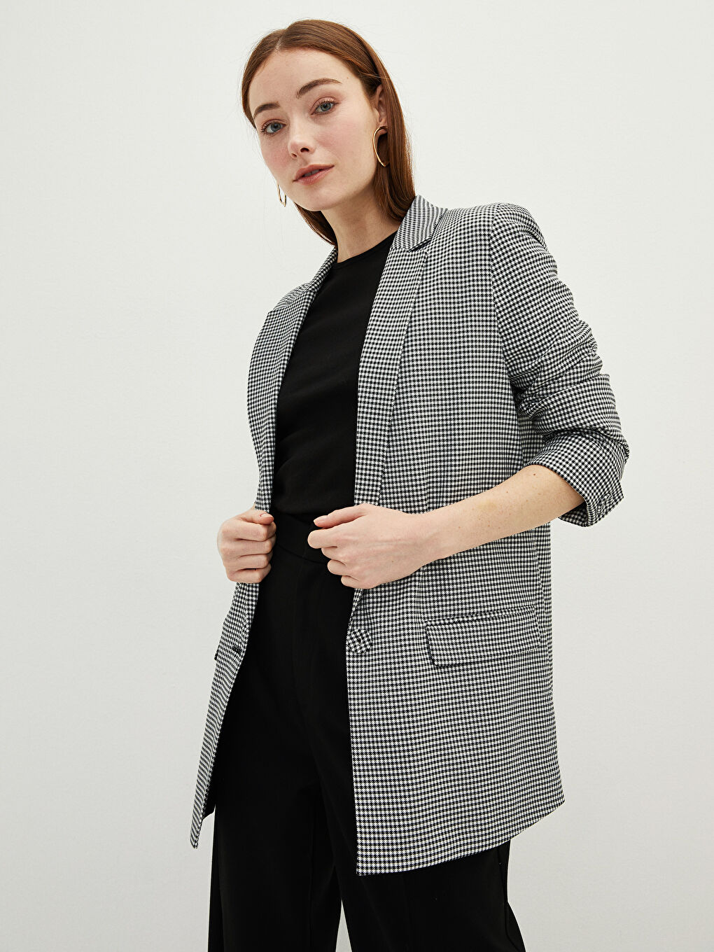 Front Button Closure Crowbar Pattern Long Sleeve Crepe Fabric Women's Jacket