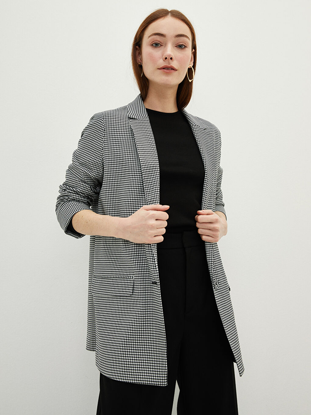 Front Button Closure Crowbar Pattern Long Sleeve Crepe Fabric Women's Jacket-1