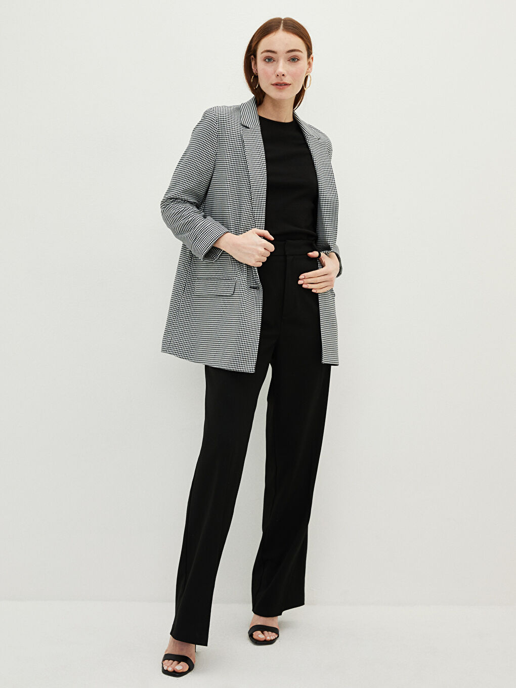 Front Button Closure Crowbar Pattern Long Sleeve Crepe Fabric Women's Jacket-3