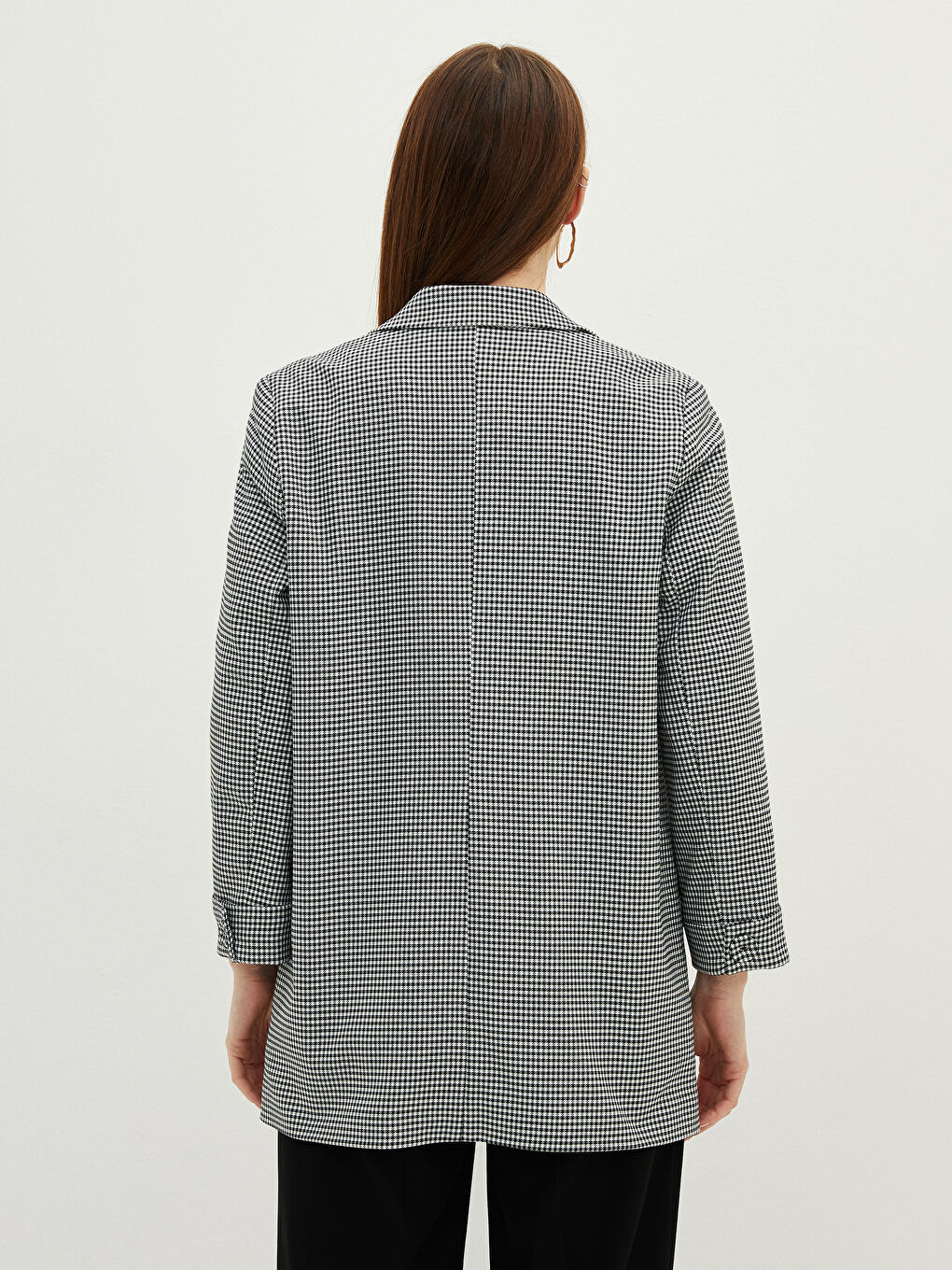 Front Button Closure Crowbar Pattern Long Sleeve Crepe Fabric Women's Jacket-5