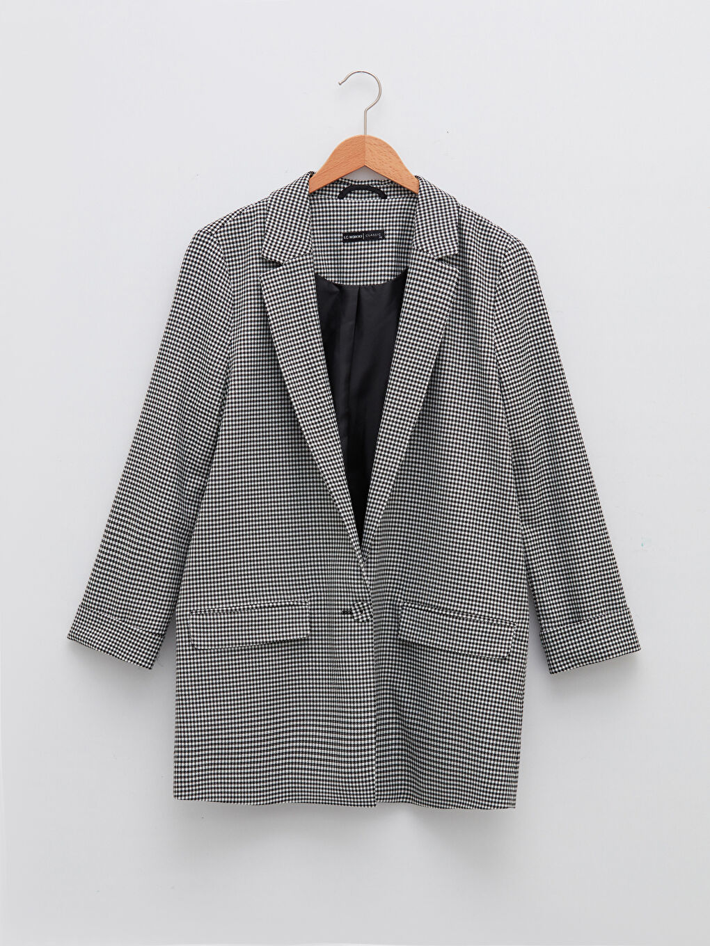 Front Button Closure Crowbar Pattern Long Sleeve Crepe Fabric Women's Jacket-6