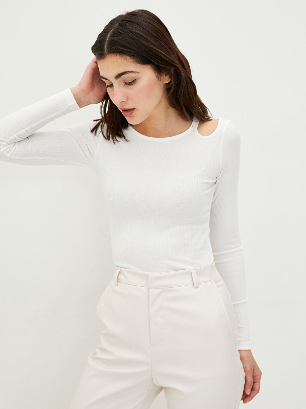 Crew Neck Window Detailed Long Sleeve Women's T-Shirt