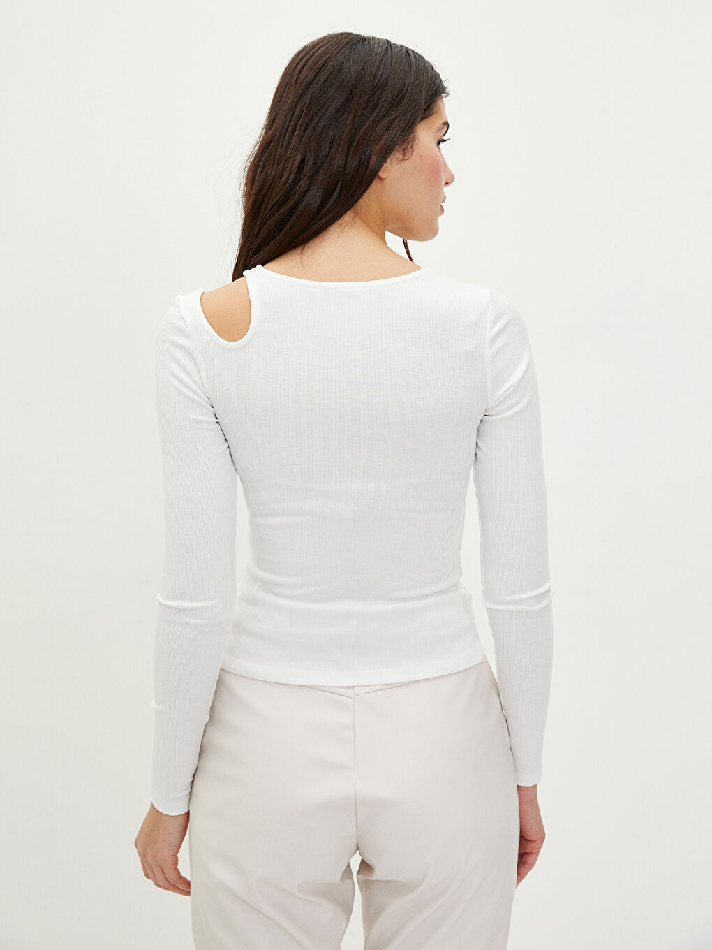 Crew Neck Window Detailed Long Sleeve Women's T-Shirt-4