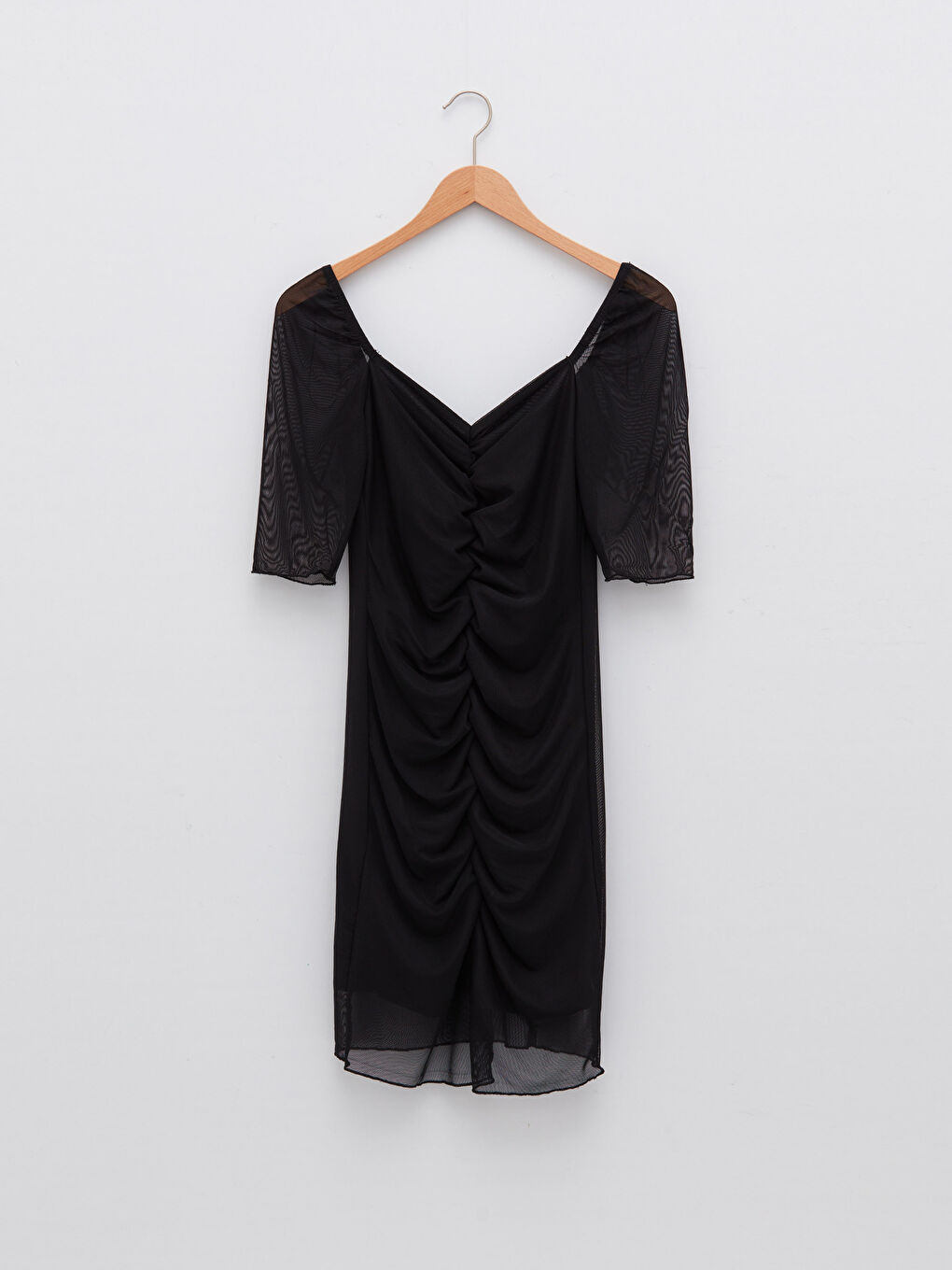 LCW Vision V Neck Shirr Detailed Short Sleeve Women's Dress -W1KO92Z8-CVL