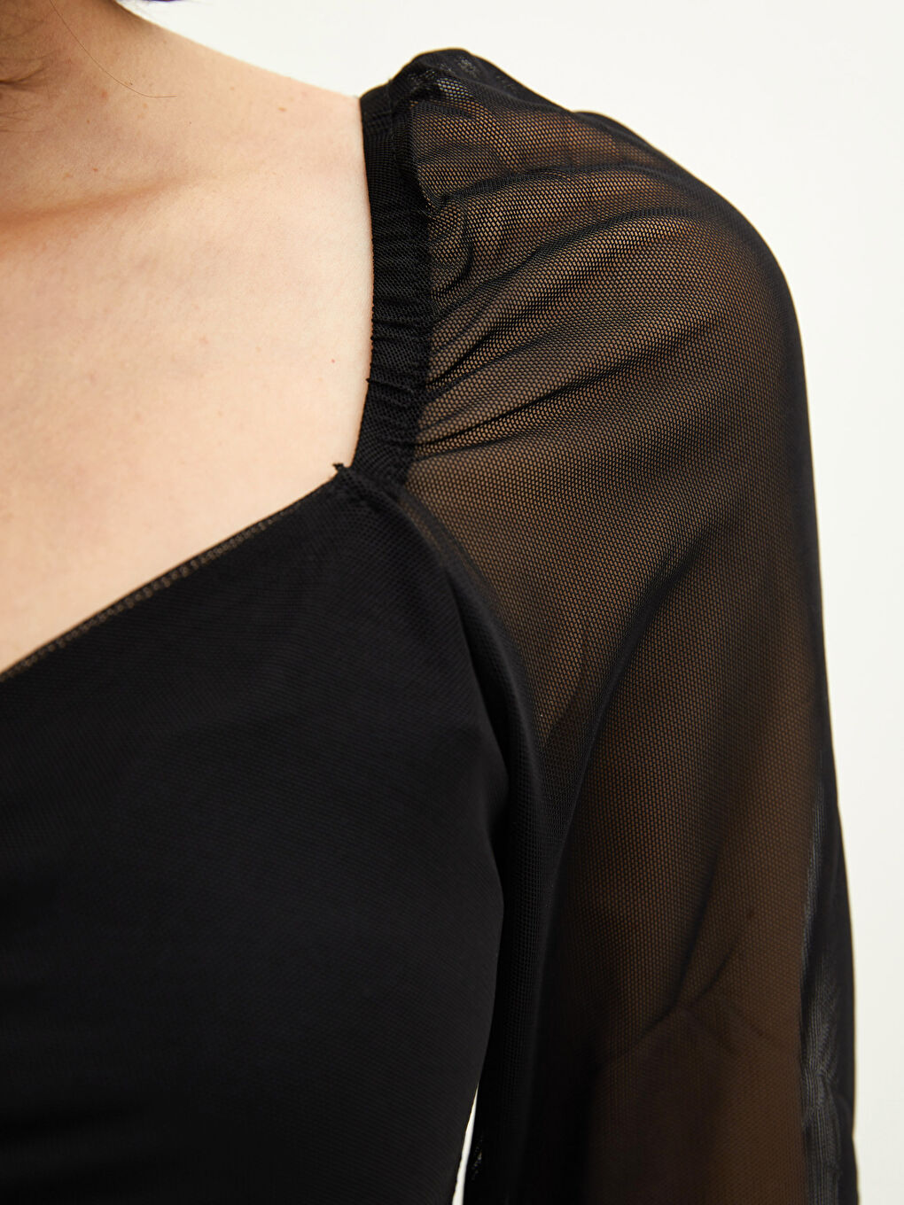 LCW Vision V Neck Shirr Detailed Short Sleeve Women's Dress -W1KO92Z8-CVL