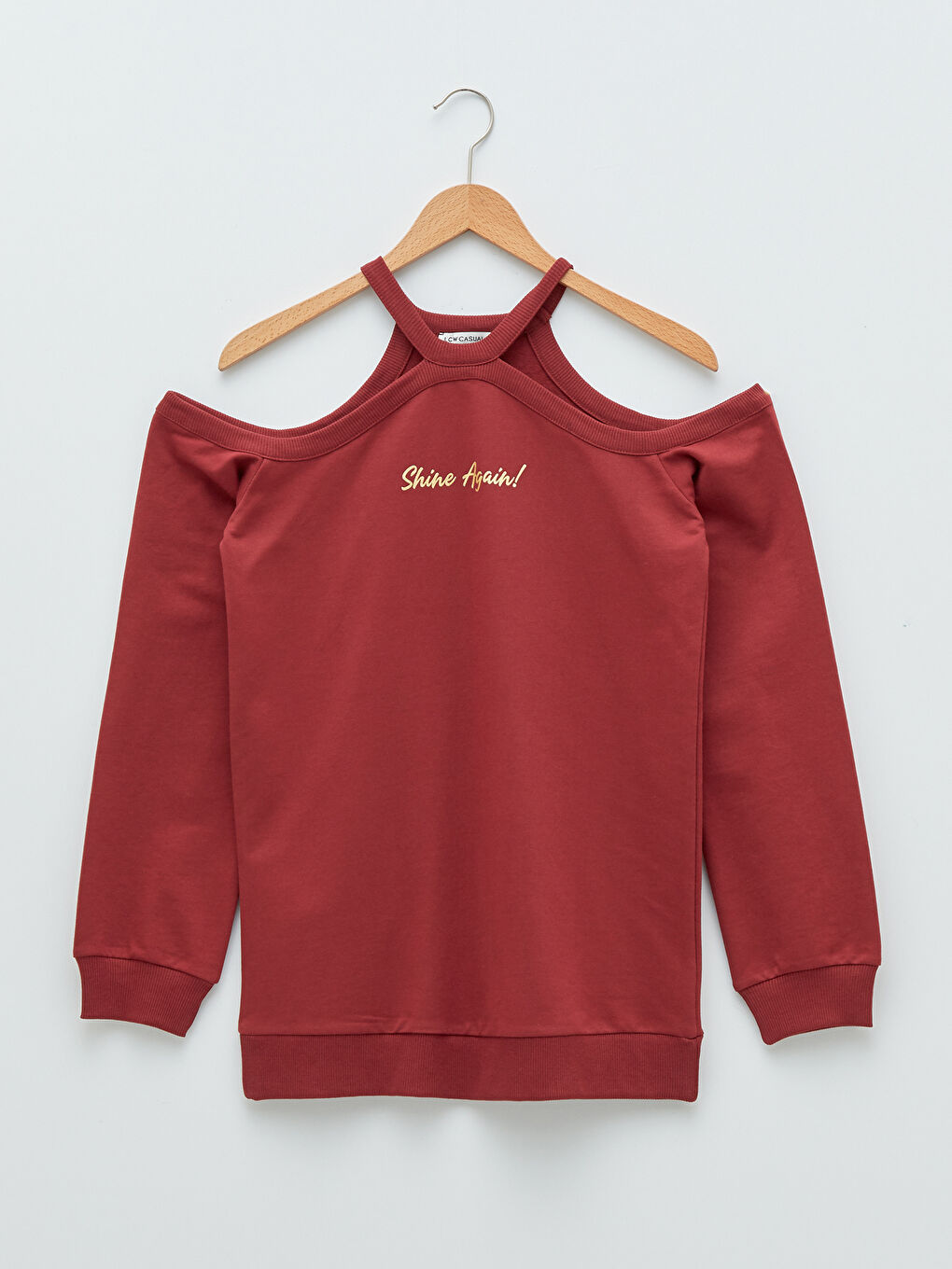 LCW Vision Bordo Bisiklet Yaka Slogan Baskılı Uzun Kollu Kadın Sweatshirt - 4