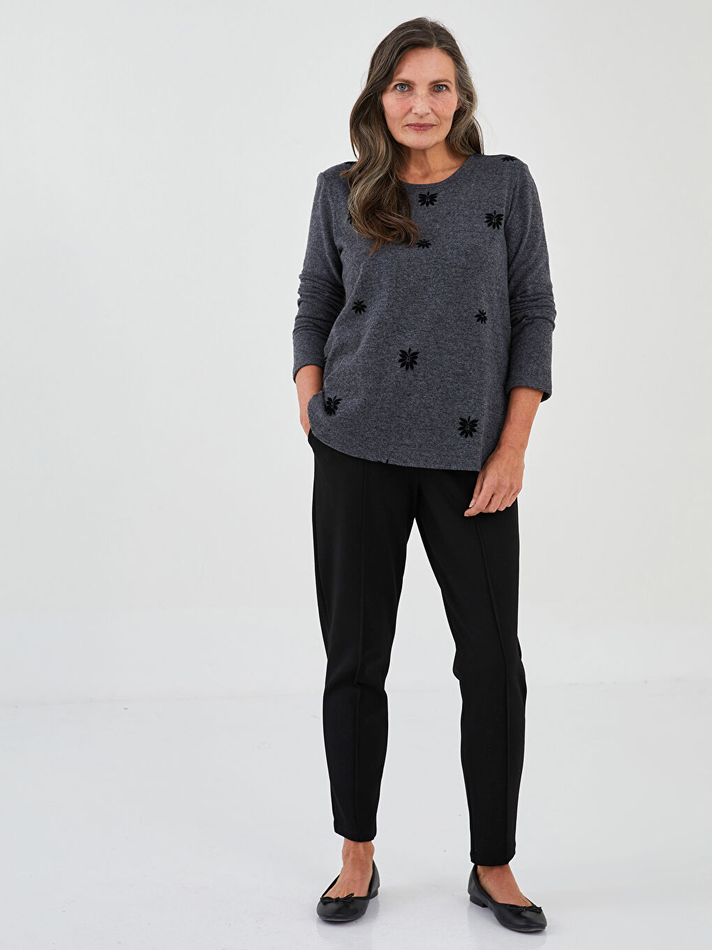 Crew Neck Patterned Long Sleeve Women's T-Shirt-3