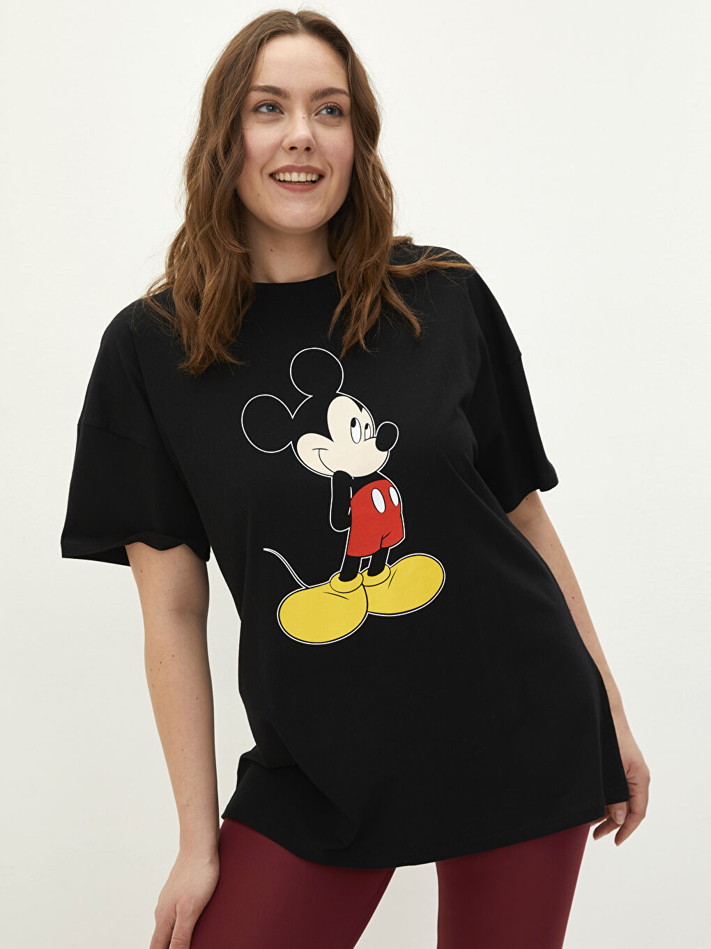 LC WAIKIKI Plus Size Mickey Mouse Printed Short Sleeve Cotton Women's T-Shirt -W1KP17Z8-CVL