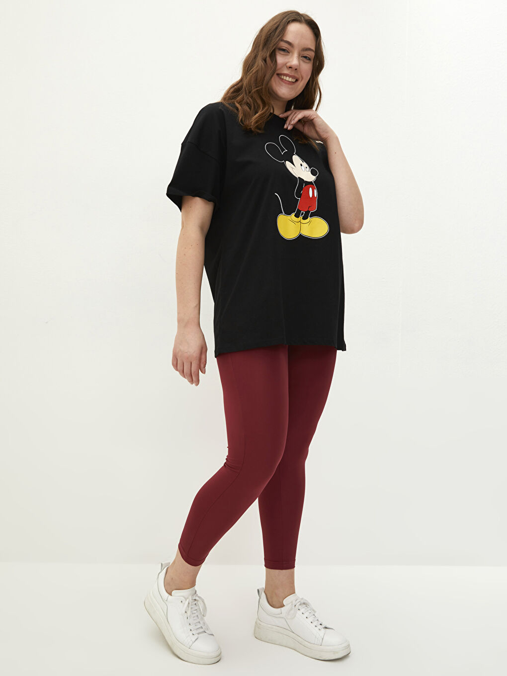LC WAIKIKI Plus Size Mickey Mouse Printed Short Sleeve Cotton Women's T-Shirt -W1KP17Z8-CVL