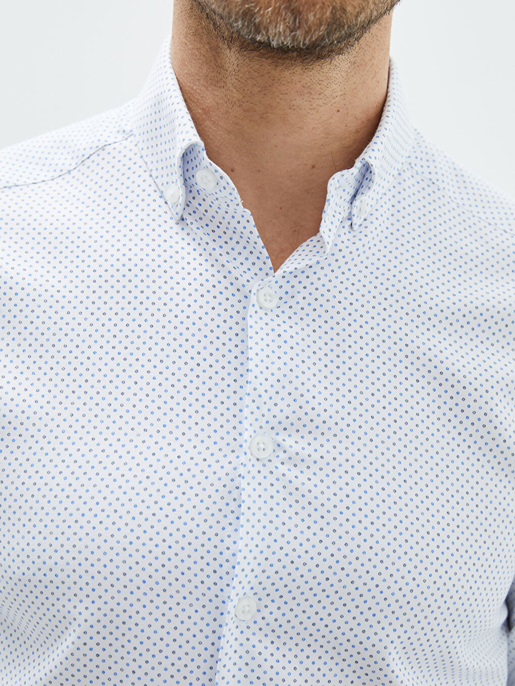 Mavi Slim Fit Uzun Kollu Desenli Gabardin Erkek Gömlek-1