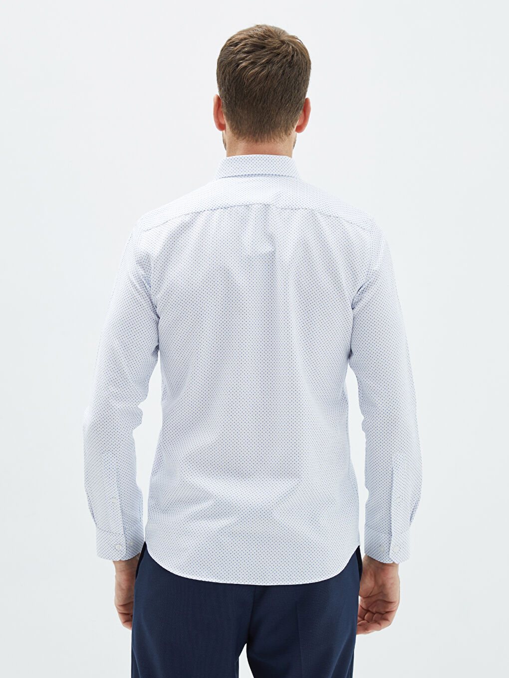 Mavi Slim Fit Uzun Kollu Desenli Gabardin Erkek Gömlek-2