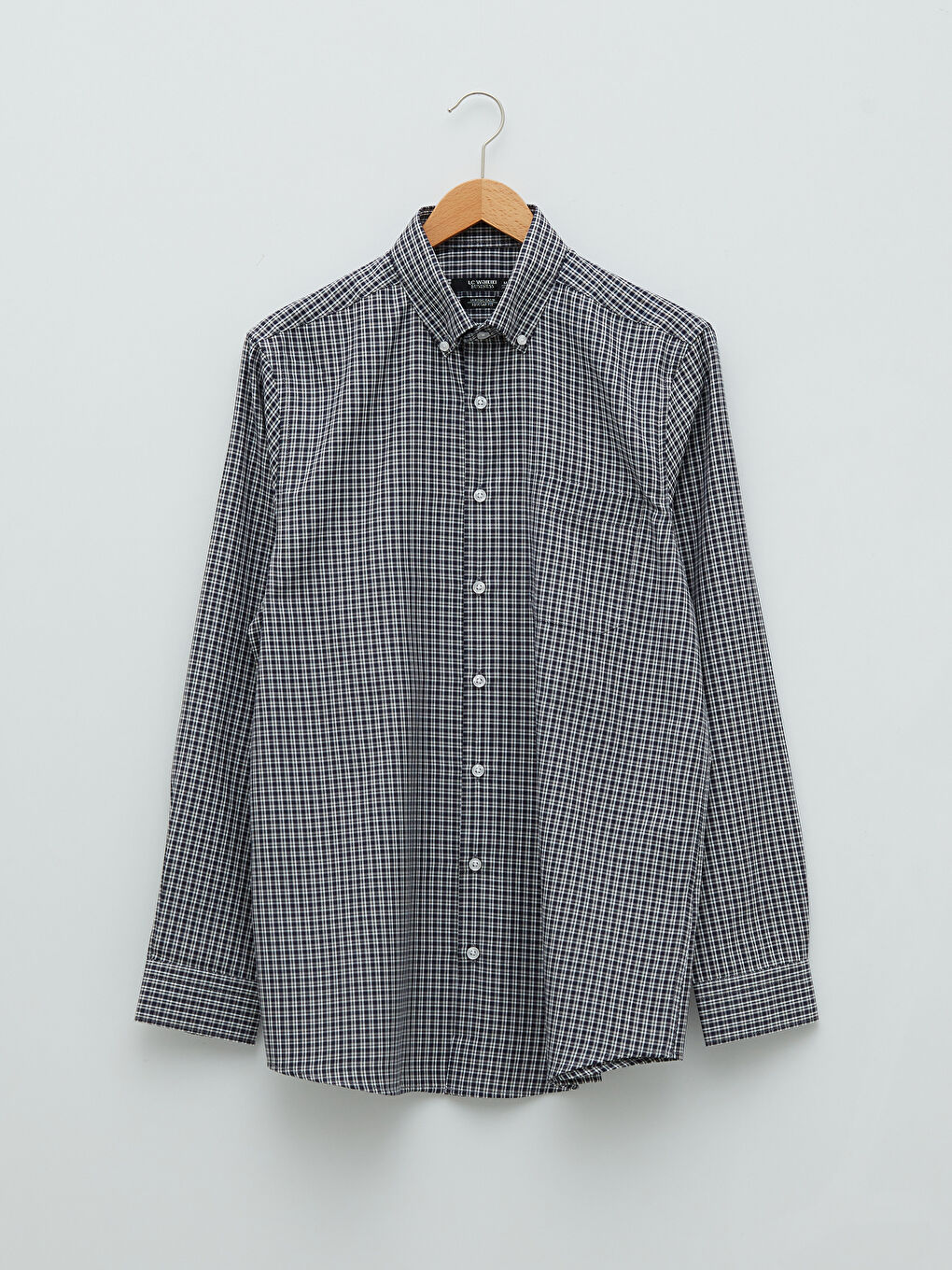 Lacivert Regular Fit Uzun Kollu Ekose Gabardin Erkek Gömlek-5